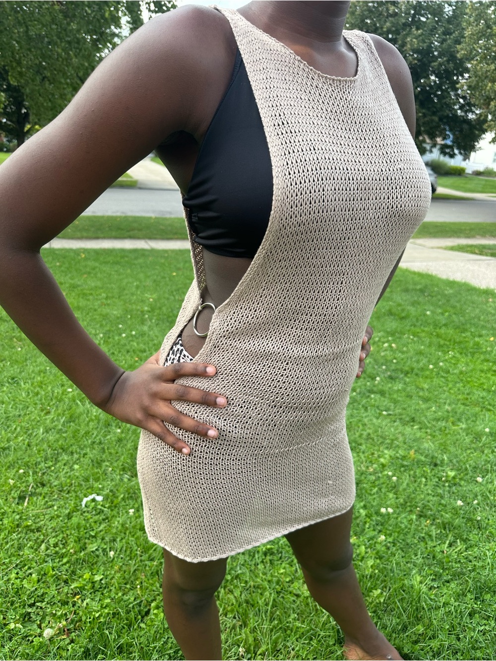 SHEIN NEW IN BAG Beige Knit Side-Ring Swim Coverup
